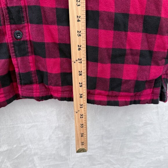 LL Bean Shirt Mens L Red Buffalo Plaid Fleece Line Shacket Traditional Button Up - Picture 5 of 9